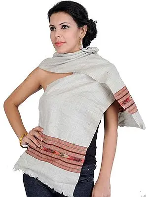 Agate-Gray Scarf from Kullu with Kinnauri Woven Border