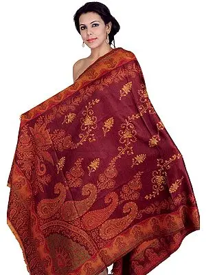 Maroon Shawl from Amritsar with Needle Stitch Embroidery
