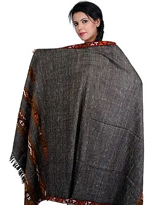 Pewter-Gray Shawl from Kullu with Kinnauri Woven Border