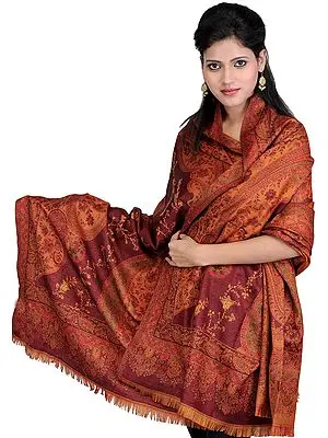 Maroon and Rust Shawl from Amritsar with Needle Stitch Embroidery