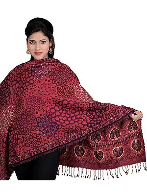 Shell-Pink Stole with Embroidered Flowers and Thread Weave All-Over