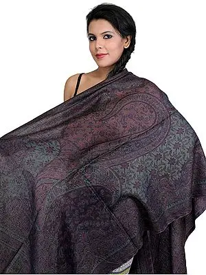 Ebony Pashmina Stole with Giant Woven Paisleys