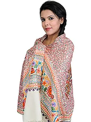 Stole from Amritsar with Aari Embroidered Paisleys and Flowers