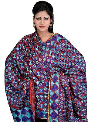 Mineral-Red Dupatta From Punjab with Aari Embroidery All-Over