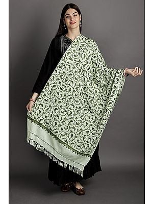 Stole from Kashmir with Aari Embroidered Paisley Jaal by Hand