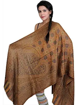 Brown Cashmere Stole with Giant Woven Paisleys