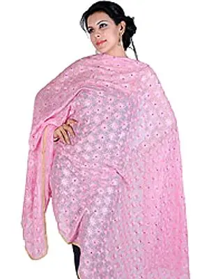 Phulkari Punjabi Dupatta with Embroidery in Self Colored Thread