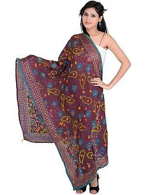 Patrician-Purple Phulkari Dupatta with Threadwork and Sequins