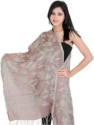 Henna-Brown Jamawar Stole with Large Woven Flowers