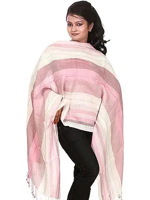 Pink and Ivory Stole with Silver Thread Weave