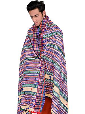 Men's Shawl from Kutch with Tri-Color Thread Weave