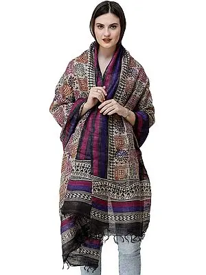 Warm-Sand Dupatta Wrap with Warli Print