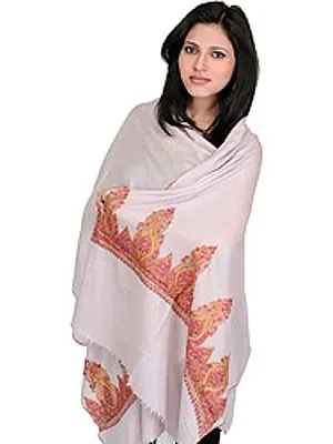 Kashmiri Stole with Sozni Embroidery by Hand on Border