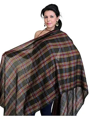 Double-Sided Cashmere Stole with Woven Checks