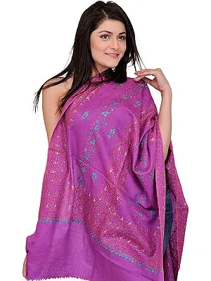 Meadow Mauve Stole with Sozni Embroidered Flowers by Hand