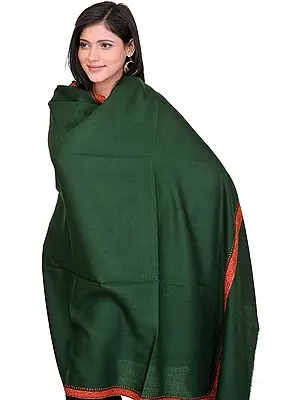 Plain Shawl from Kashmir with Needle Embroidery on Border