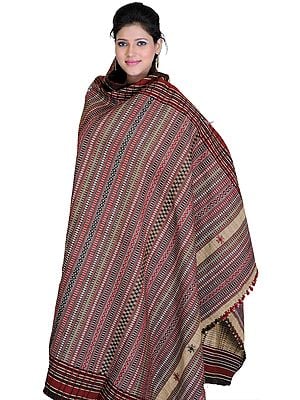 Stucco-Brown Shawl from Kutch with All-Over Weave