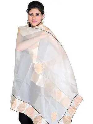 Whisper-White Chanderi Dupatta with Patch Border