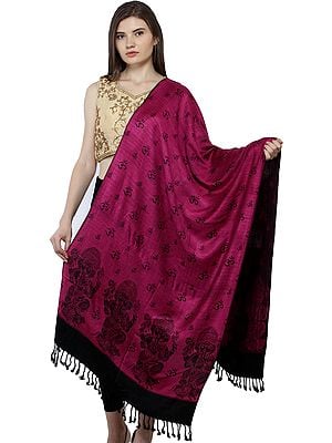 Beetroot-Purple Reversible Prayer Stole with Woven Om and Lord Ganesha on Border