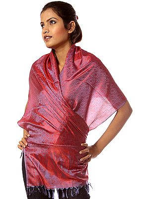 Steel-Blue Banarasi Scarf with Tanchoi Weave in Red