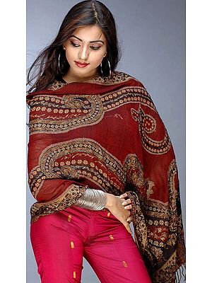 Stylized Paisley Jamawar Stole with Beads