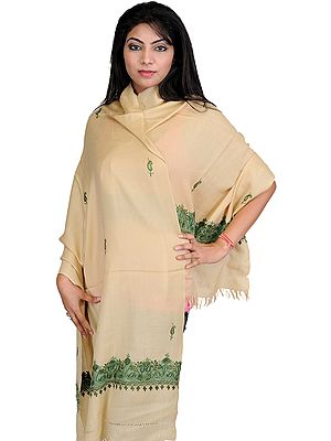 Kashmiri Stole with Crewel Embroidered Booties by Hand