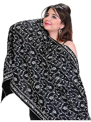 Kashmiri Tusha Stole with Needle Embroidered Flowers