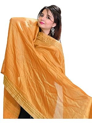 Plain Dupatta from Jharkhand with Woven Stripes on Border