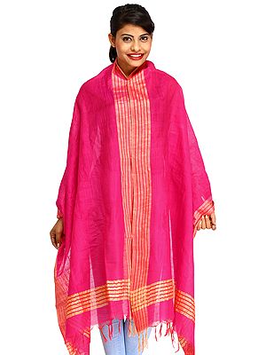 Plain Dupatta from Jharkhand with Woven Stripes on Border