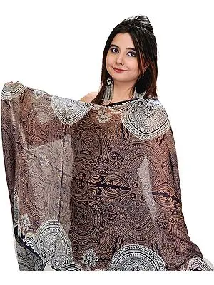 Eclipse-Blue Pure Pashmina Stole from Nepal with Jamawar Print