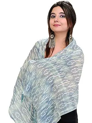 Aqua-Blue Scarf from Pochampally with Ikat Weave