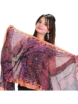 Purple and Pink Digital Printed Stole with Woven Chakras