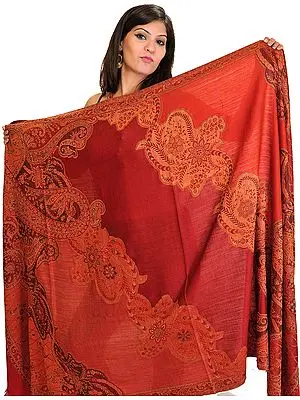 Rio-Red Jamawar Shawl from Amritsar with Woven Flowers