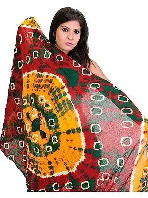 Brisk-Red Tie-Dye Bandhani Dupatta from Gujarat