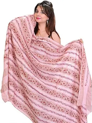 Begonia-Pink Tusha Shawl from Kashmir with Sozni Embroidery by Hand