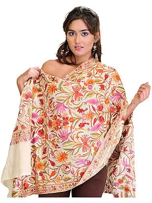 Vanilla-Ice Aari Embroidered Stole from Kashmir