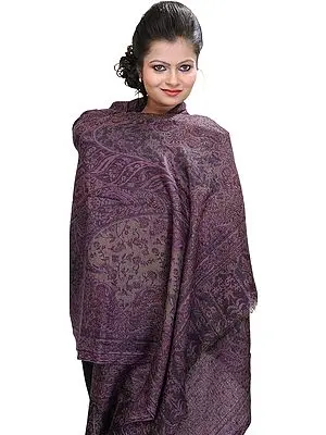 Argyle-Purple Jamawar Pashmina Stole with Woven Paisleys