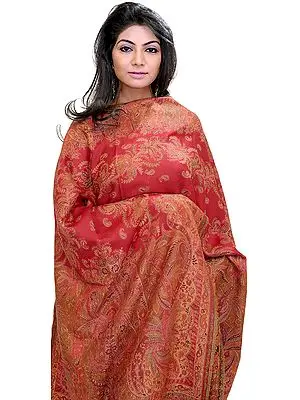 Rio-Red Kani Stole with Woven Paisleys