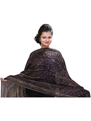 Navy-Blue Jamawar Reversible Stole with Woven Paisleys