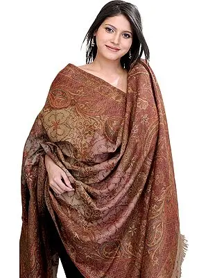 Dove-Gray Jamawar Shawl with Sozni Embroidered Flowers and Woven Paisleys