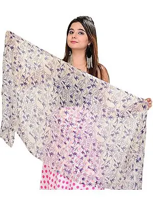 Winter-White Stole from Kathmandu with Printed Flowers