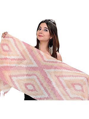 Cloud-Rose Handloom Scarf from Pochampally with Ikat Weave