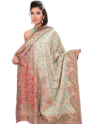 Kani Shawl with Woven Paisleys in Multi-Colored Thread