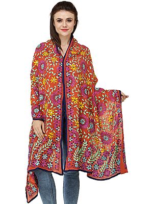 Phulkari Dupatta from Punjab with Aari Hand-Embroidered Flowers and Sequins