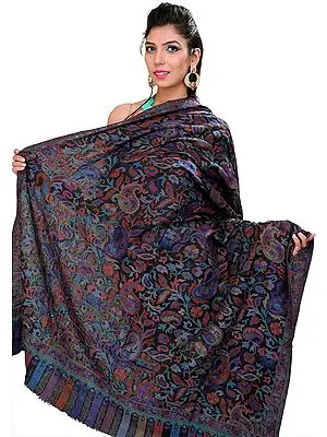 Cashmere Kani Shawl with Woven Paisleys in Multi-Colored Thread