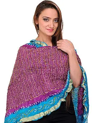 Tie-Die Bandhani Gharchola Dupatta from Jodhpur with Golden Thread Weave