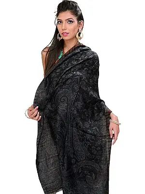 Double-Sided Kani Pashmina Stole with Woven Paisleys and Multi-Colored Checks
