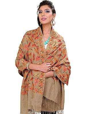 Stole from Amritsar with Aari Embroidered Leaves and Sequins