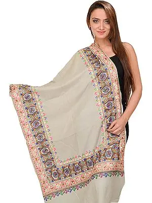 Plain Designer Cashmere Shawl from Amritsar with Wide Nalki Embroidered Border
