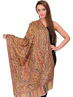 Rose-Dust Pure Pashmina Kani Shawl with Woven Paisleys